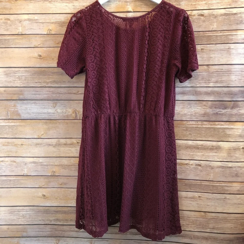 House Of Harlow 1960 Sheer Crochet Lace Burgundy Mini Dress Size Small